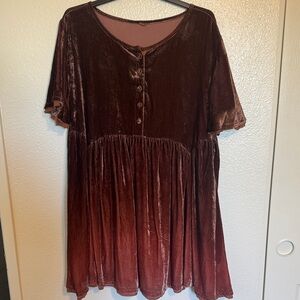 Free People Este Mini Velvet Dress in Rust Brown